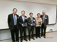 (From left) Prof. Qin Ling, Department of Orthopaedics and Traumatology of CUHK, Prof. Ruan Changgeng, Prof. Cheng Jing and Prof. Xia Zhaofan, Academicians from the Division of Health Engineering of CAE, and Prof. Jack Cheng, Chair of Department of Orthopaedics and Traumatology of CUHK, pose for a group photo after the CAE Academicians’ Lecture Series